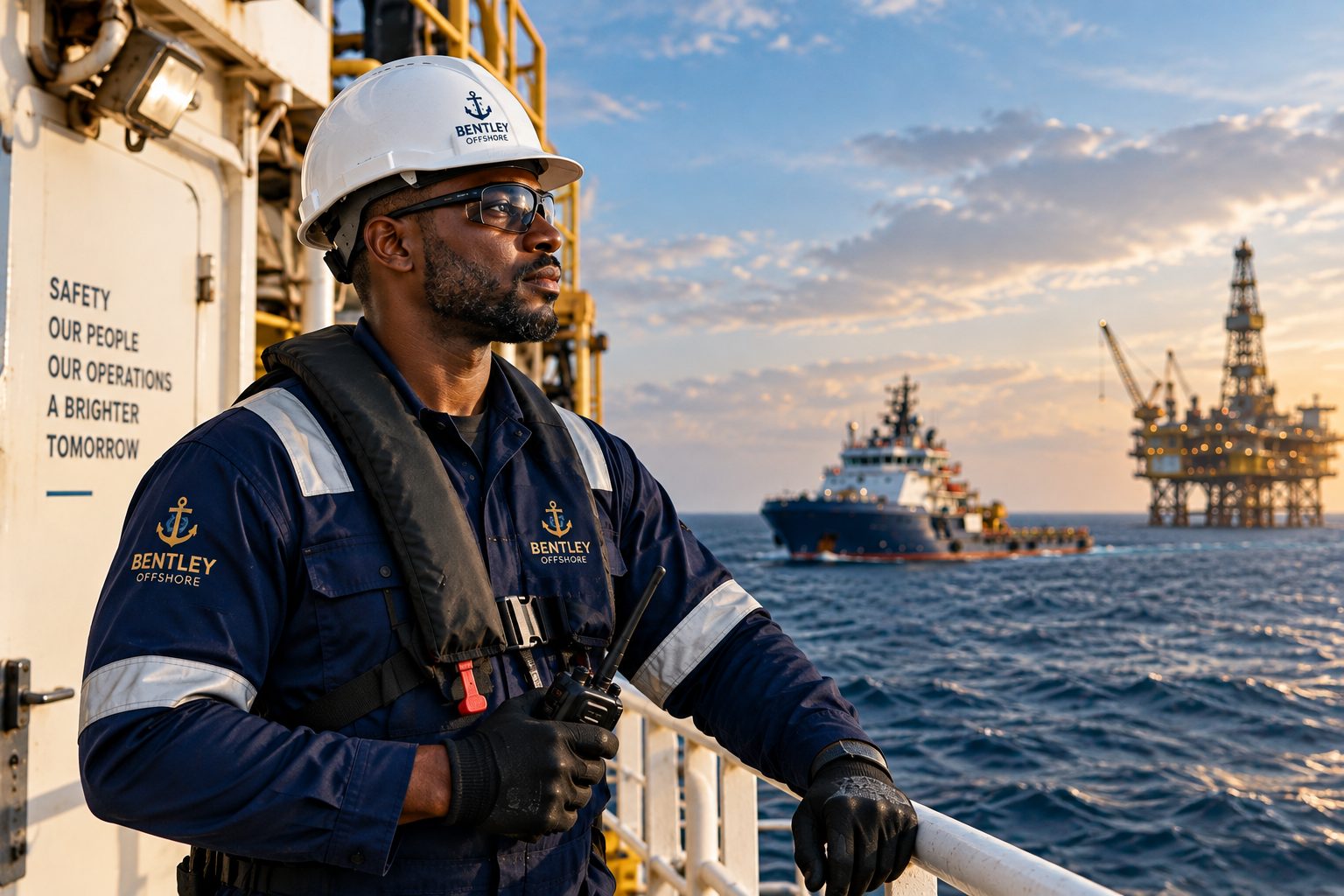 Bentley Offshore marine professional working aboard an offshore vessel.