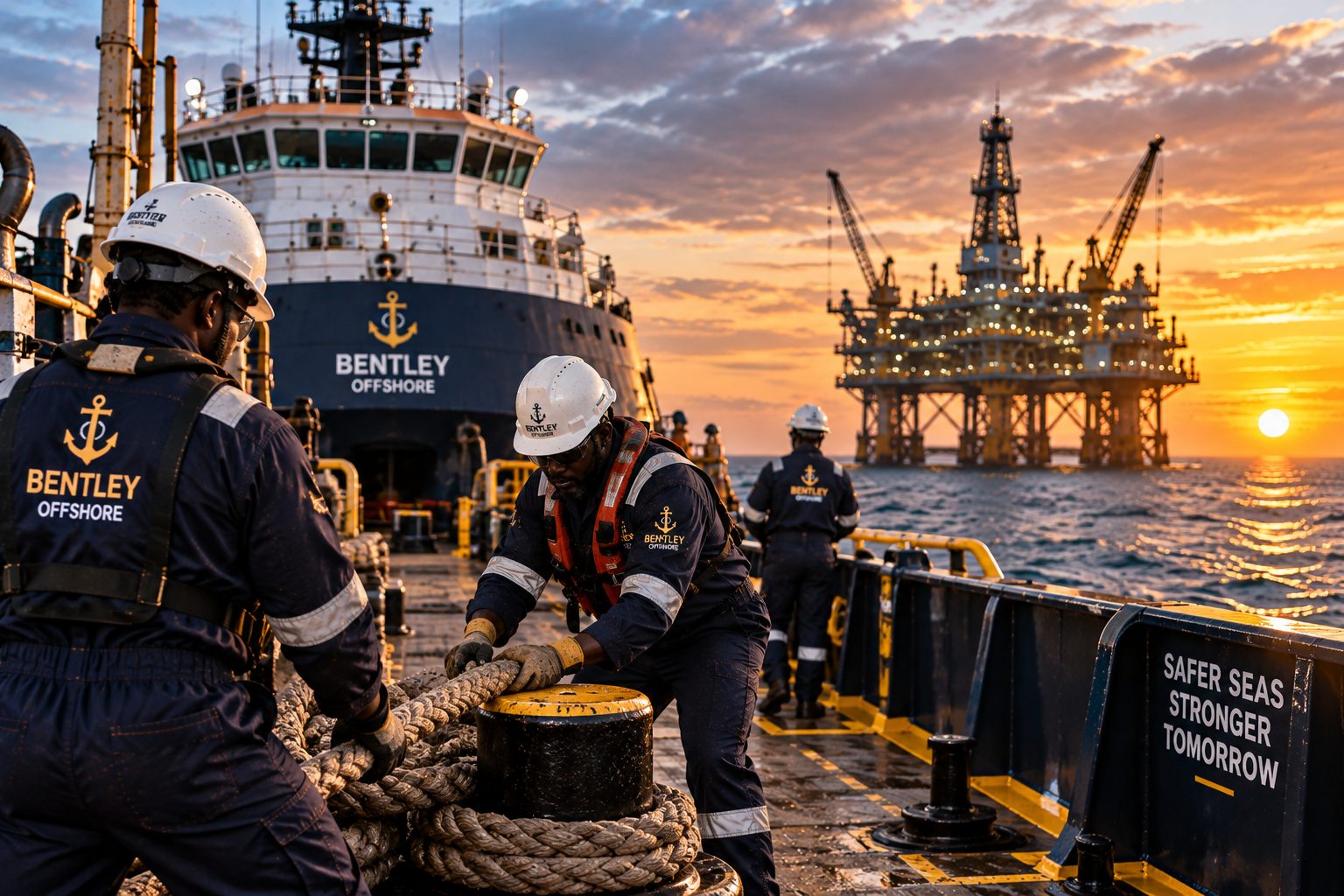 Bentley Offshore marine personnel working together during offshore vessel operations.